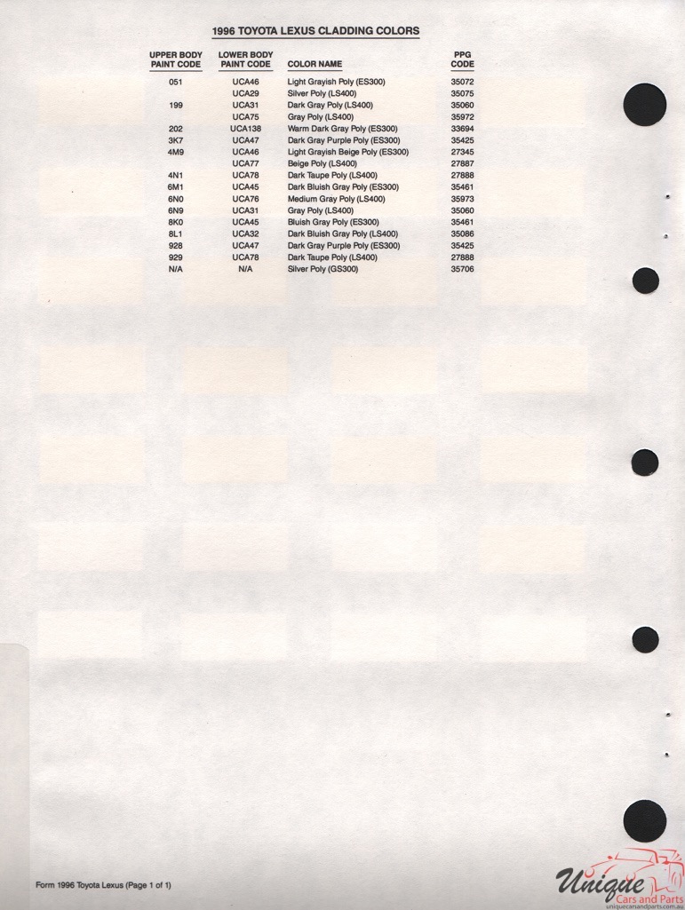 1996 Lexus Paint Charts PPG 2